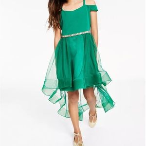 Big Girls Satin Cold Shoulder Bodice to Hi Low Skirt